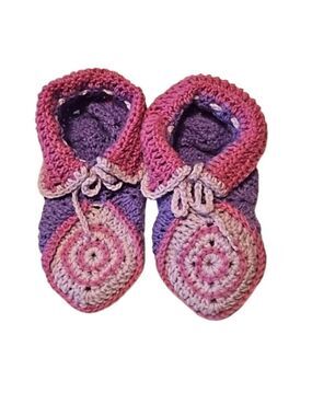 Hand Crafted crochet slippers handmade warm socks purple granny core shoes